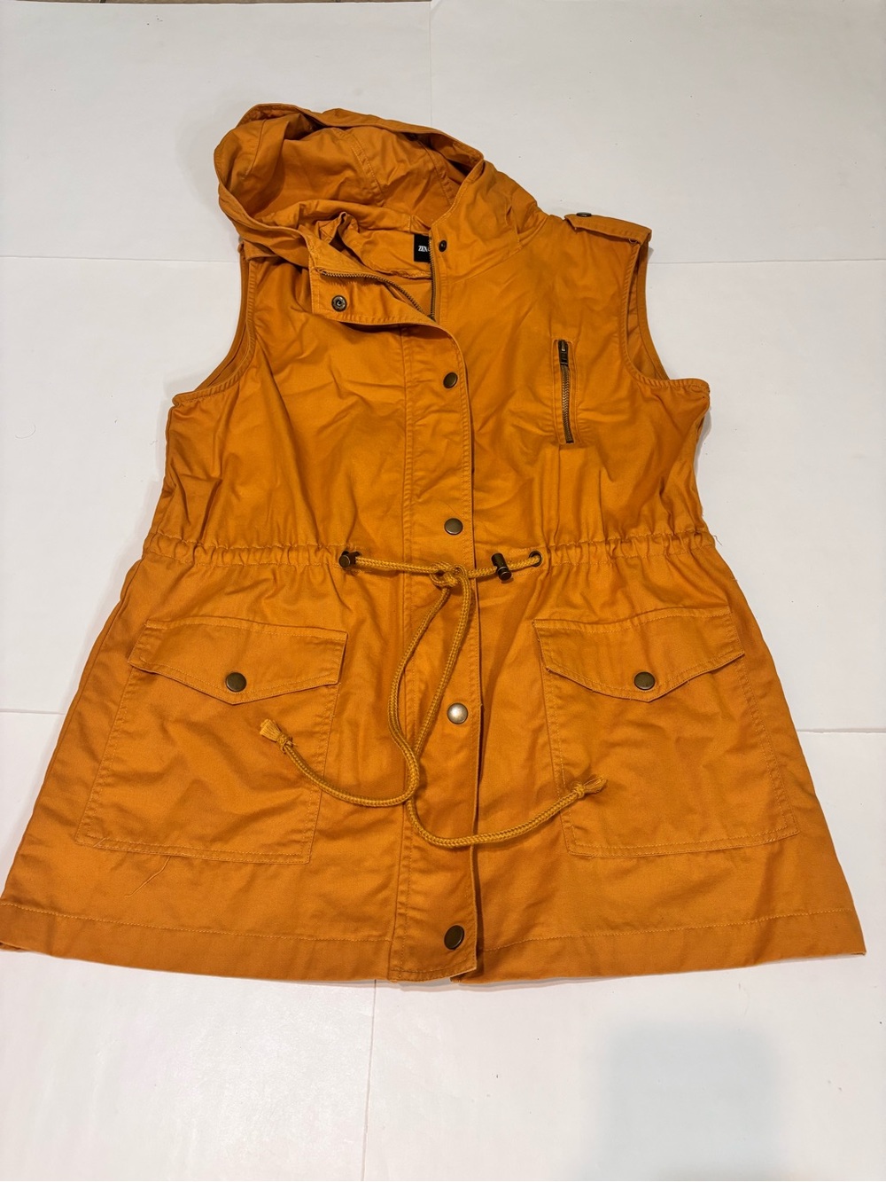 1. Zenana Outfitters Sleeveless Hooded Drawstring Vest - Orange - Picture 3 of 10